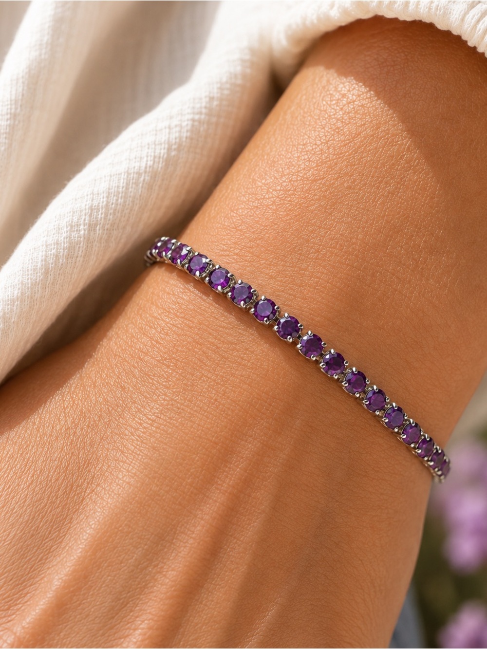 Handcrafted bracelet with sparkly amethyst Swarovski crystal